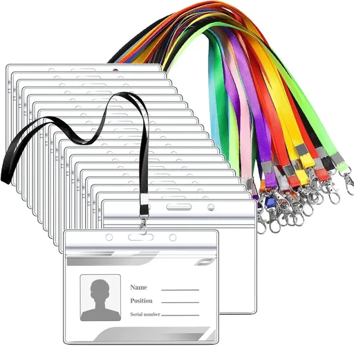 24 Pcs Name Tag Lanyards with Horizontal ID Holders, Waterproof Badge Holders and Swivel Hooks for School Office Team Workers, Multicolor