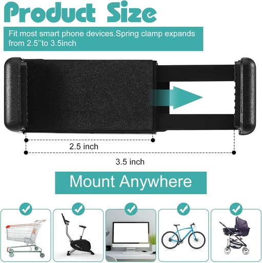 Amylove 2 Pcs Stroller Phone Holder Portable Cell Phone Holder Stand Universal Stroller Accessories for Parent Baby Toddler Cellphone Clamp with Non Slip Silicone Arm Grip(Black,Novel)