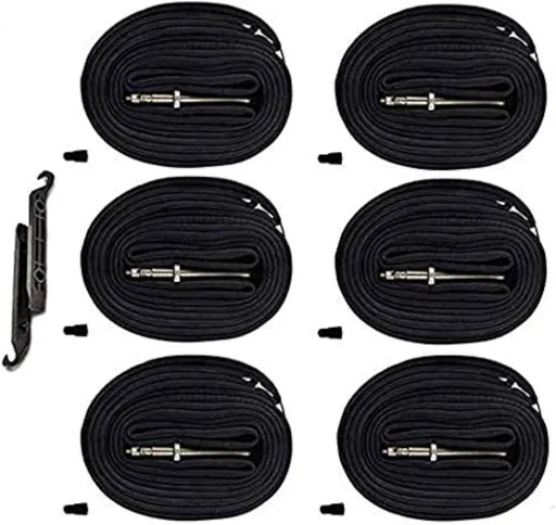 （6-Pack 700x20-25C Road Bike Replacement Inner Tubes Presta Valve 42mm for Road Bikes with Tire Size of 700c x 20, 23, and 25 (6 Inner Tubes with 2 Tire Levers)