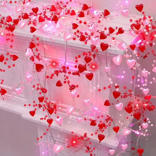 2 Pack Valentines Day Decorations Pink & Red Hearts Lights, Valentine Day Garland with Light Total 13Ft 40LED Beads Hearts String Light Battery Operated Valentines Day Lights for Home Bedroom
