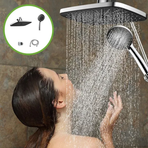 12 Inch Shower Set with Overhead Rain Spray and 7 Function Handheld Showerhead, Three Way Diverter for Easy Installation, Complete Bathroom Fixture Kit