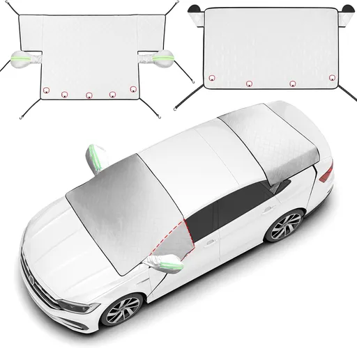 2 Piece Car Windshield Sunshade Set, Front & Rear Window Sun Shade with Magnetic Edges and Side Mirror Covers, Foldable Sun Visor, Blocks UV Rays and Keeps Car Cool(Unobstructed Rearview,Silver)