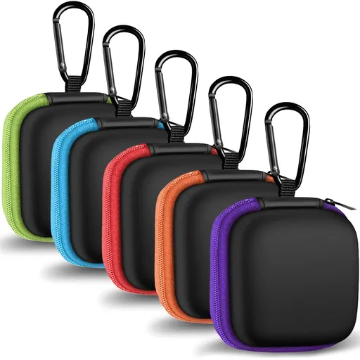 Earbud Case Portable Carrying Case Storage Bag Cell Phone Accessories Organizer with Carabiner for Earphone,Camera Chips-5 Colors