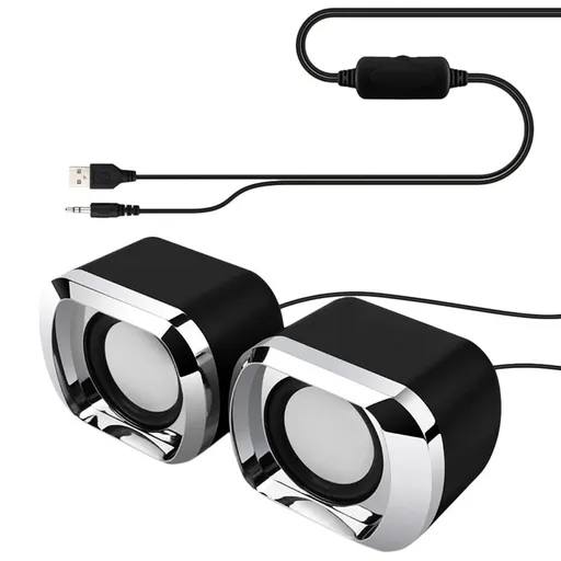 Portable USB Powered Black Speakers, Anti-Interference Stereo Sound, Set of 2 Compact Audio Devices