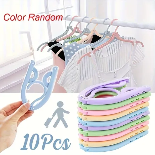 10pcs Portable Folding Hangers with Anti-Slip Grip - Durable Plastic, Ideal for Travel & Home Use 10pcs Color Random