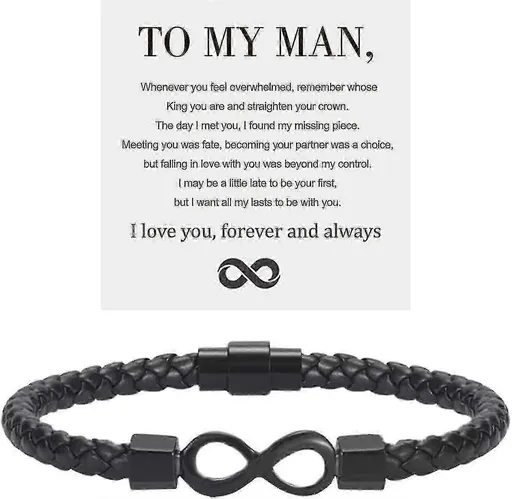 To My Man, Infinity Leather Bracelet Husband Gifts From Wife I Love You Forever And Always Bracelet Boyfriend Anniversary Birthday Christmas Fathers G