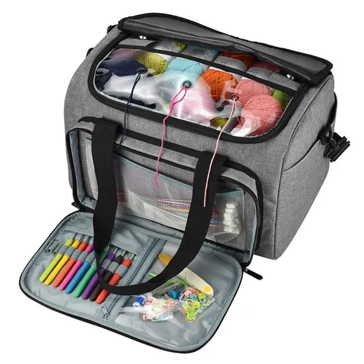 Knitting Tote Bag, Travel Knitting Bag Yarn Storage Bag with Removable Inner Divider for Knitting Needles, Yarn, Crochet Supplies