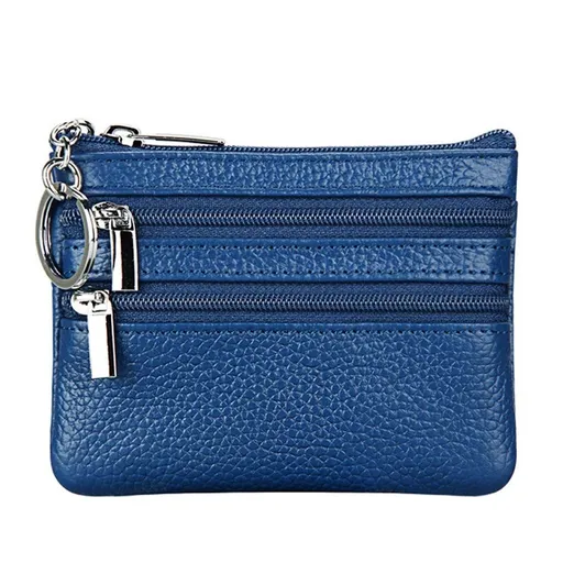 Blue Small Leather Coin Purse Change Pouch for Women Men Kids with Zip Key Ring Leather Coin Purse, Small Zipper Change