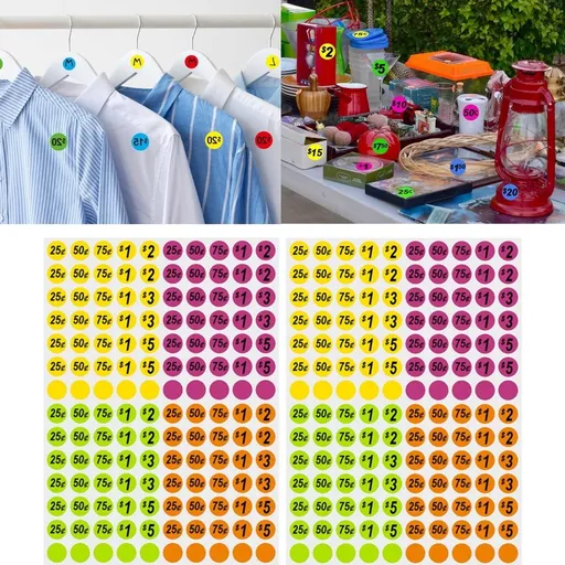 1400 Pcs Yards Sale Stickers, 3/4 Garage Sale Price Stickers Colored Price Tags Label Stickers with Price for Yard Garage Fle Market Sale 4 Bright Colored Preprinted Dollar Pricing Label