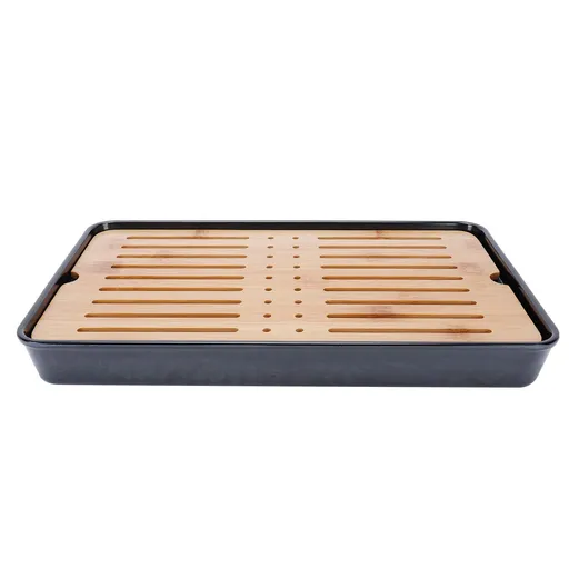 Rectangle Bamboo Tea Tray Teapot Mat Serving Tray Draining Board Tea Set Home Kitchen Use13in 1100ml