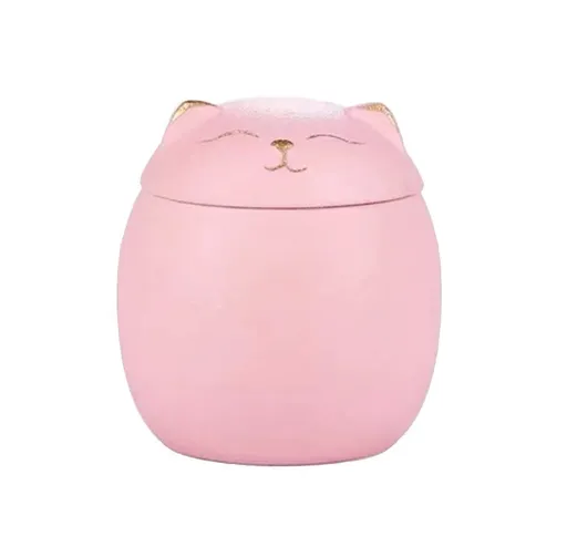 Smiley Cat Shaped Pet Urn for Ashes - Memorial Urn for Cats Dogs, Pet Cremation Urn with Ceramic Head Lid, Keepsake for Cat Ashes - Pink - Size L