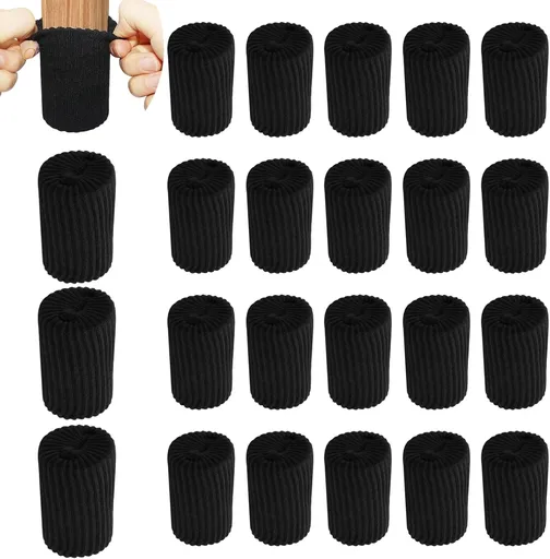 24 PCS Furniture Leg Socks Chair Legs Protectors, Black Thicken Knitted Chair Socks Stretchable Furniture Leg Floor Protectors for Round and Square Chair Legs