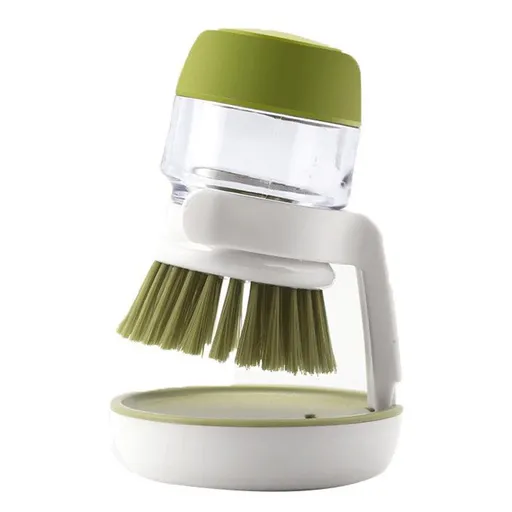 Soap Dispenser Brush Portable Soap Dispensing Palm Brush Storage Set with Drip Tray for Kitchen