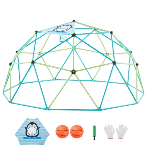 Climbing Dome, 305cm Geometric Dome Climber for Kids, 453kg Loading Jungle Gym Playground with Octopus Net & 2 Basketballs, Easy-Assembly Outdoor Backyard Climbing Toys - Gift for Boys Girls