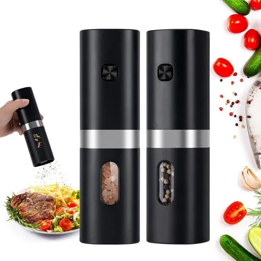 2PCS Electric Salt and Pepper Grinder Set, Rechargeable Salt and Pepper Mill Rechargeable Batteries, Charging Base-black