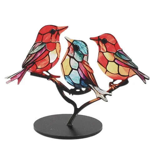 Birds On Branch Ornaments Craft Acrylic Colorful Vivid Flat Animal Statue Decoration for Desktop Office Home 3 Birds in Opposite Direction