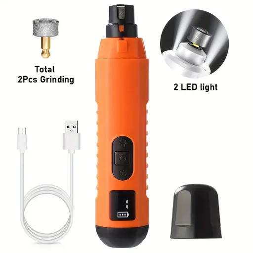 5-Speed Pet Nail Grinder with 2 LED Lights - Painless Electric Nail Clipper for Cats & Dogs, Quiet Paw Grooming & Trimming Tool/ORANGE