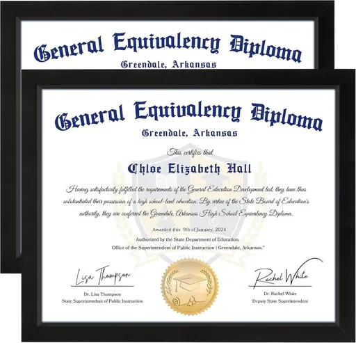 8.5x11 Diploma Frame, Black Picture Frame with Clear Plexiglass, 2 Pack Certificate Frame for Tabletop or Wall Display, 8.5x11 Document Frame, High School Diploma Frames
