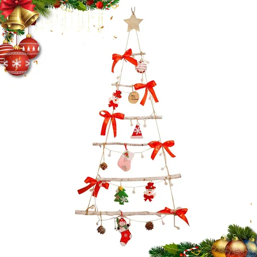 Wall Lighted Christmas Tree Christmas Decoration with Led Light Tree Shaped Decor with Santa Claus and Bells for Room Home