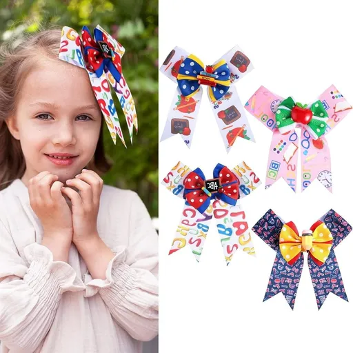 Back to School Hair Bows Alligator Clips for Girls Gift Ribbon Hair Barrettes Accessories Clips for School Kindergarten Large Hair Bow Clip