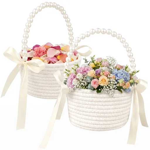 2Pcs Flower Girl Basket Set, Sturdy, Flexible and Comfortable Versatile Neutral Styling, for Engagement Party
