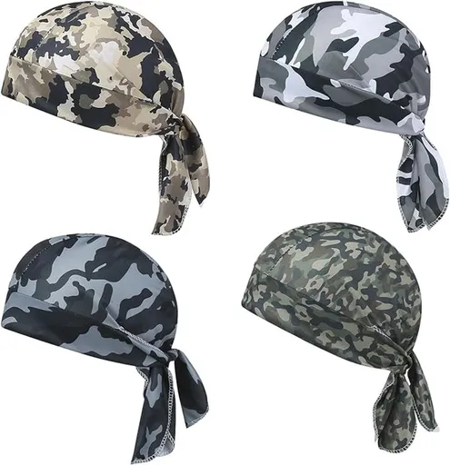 4 Pieces Camouflage Bandana Cycling Caps, UV Protective Under Helmet Headscarves for Men and Women, Cycling and Outdoor Use, Green