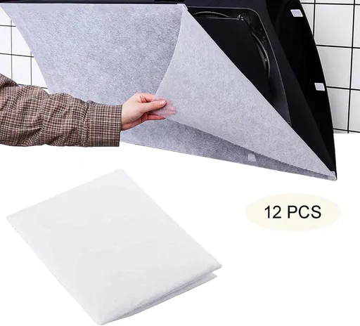 12 pieces - Range Hood Oil Filter Paper - oil-absorbing paper for range hoods - filter paper for range hoods - non-woven extractor fan filters - kitchen grease and odor filters - grease filters - high-temperature oil filter - 43*45 cm - white