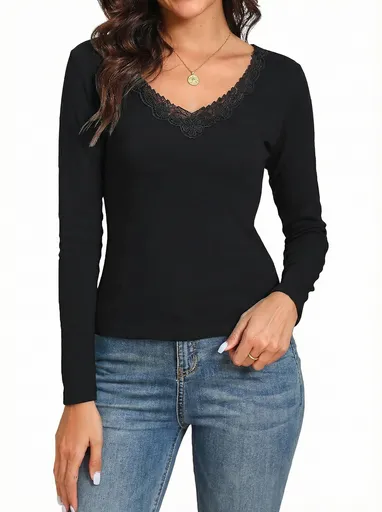 Womens Thermal Cotton Long Sleeve Spencer Tops Long Sleeve Underwear in Black