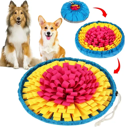 Interactive Snuffle Mat for Dogs – Slow Feeder & Foraging Puzzle Toy Made from Durable, Eco-Friendly Felt with Adjustable Drawstring, Anti-Slip Base, and Vibrant Color Combinations, Perfect for Mental Stimulation, Stress Relief, and Slow Eating Indoo