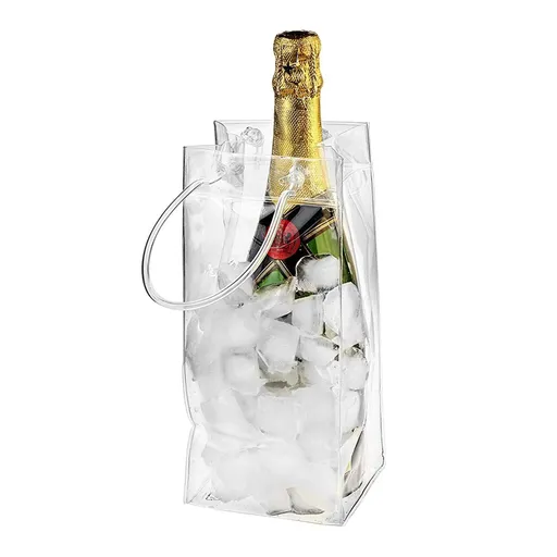 PVC Leakproof Ice Bag, Transparent Portable Ice Bucket Chiller with Carry Handle for Champagne Beer Wine Bottle
