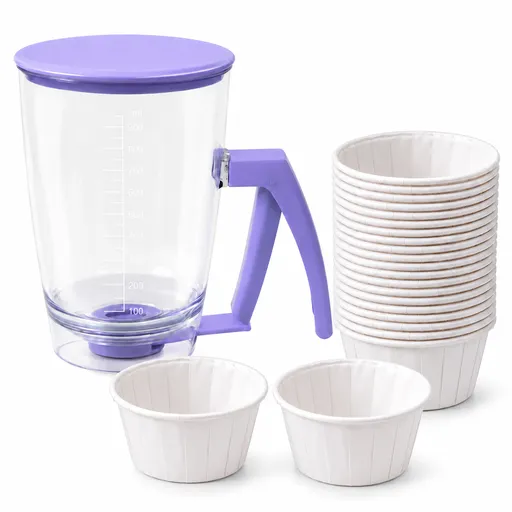 Handheld Batter Dispenser - 900ml with 50 White Cupcake Liners for Baking, Cake Making and Dessert Preparation