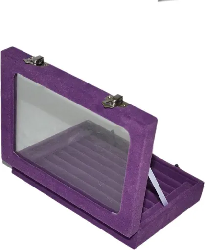 New Jewelry Ring Display Box Tray Holder Storage Box Organizer with Glass Cover (Purple) be used to store earrings, necklaces