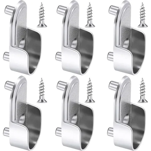 6 pcs Oval Wardrobe Rail End Brackets Nickel Plated Silver Wardrobe ROd Holder 15Mm Wardrobe Flange Rail Brackets And 6