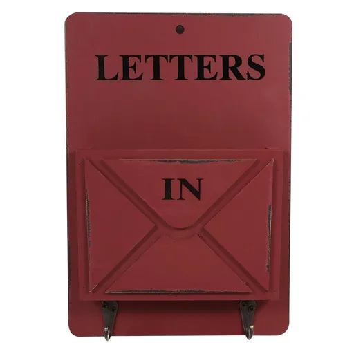 Wood Mail Letter Rack Key Holder Wall Storage Creative Home Decoration with Hook Hanger Red