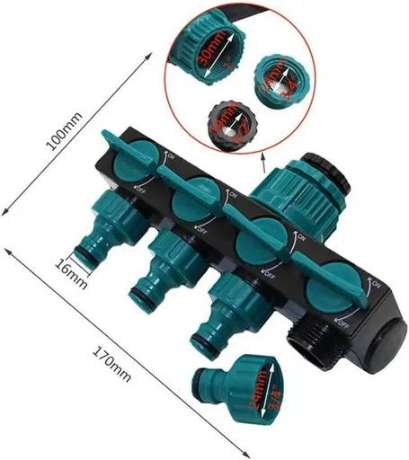 Garden Hose Pipe Splitter, Plastic Drip Irrigation Water Connector, Agricultural Hose Faucet, 4 Way , with 1/4in Quick Connector