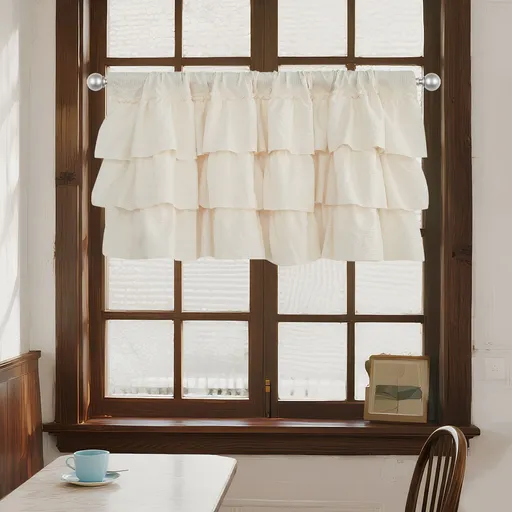 Light Striped Window Treatment Valance Curtains for Kitchen Living Room, 42" W x 18" L, 1 Panel beige