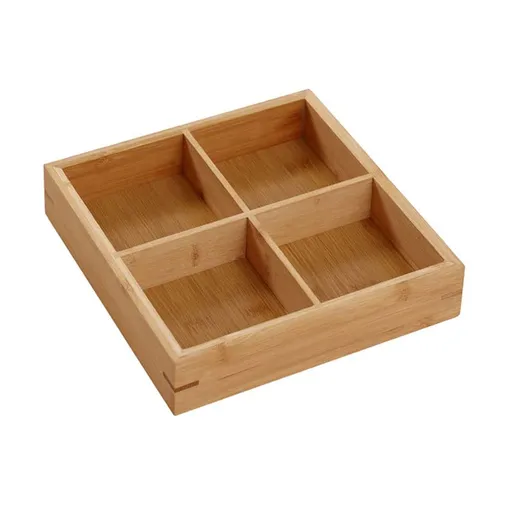 4-Compartment Bamboo Drawer Organiser, Wooden Storage Tray for Cutlery, Jewellery, Tea Bags, Desk and Bathroom Supplies