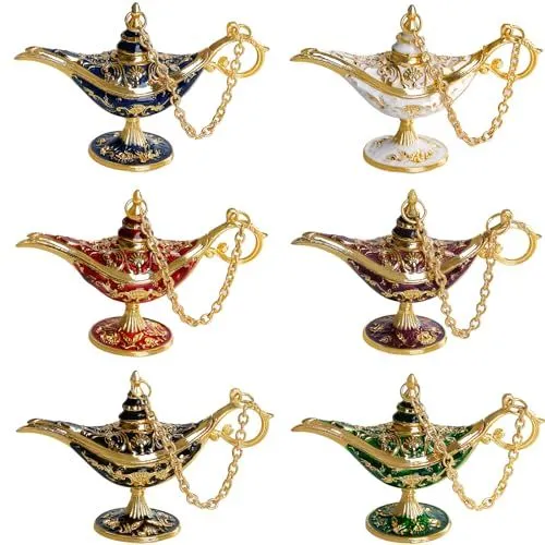 6-Piece Magic Genie Lamp Set, Perfect for Wedding Parties, Home Decor, and Themed Displays (Red)