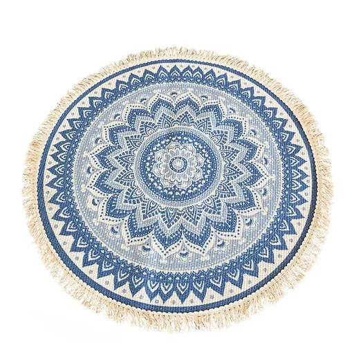 Bohemian countryside circular placemat, suitable for dining tables with tassels, 50cm, used for kitchen dining tables and coffee tables（blue）