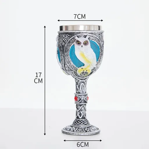 Resin Owl Emblem Gothic Goblet 2 PCS, Pattern‑carved Resin Cup, Stainless Steel Liner, Novelty Tableware for Christmas & Halloween Celebration