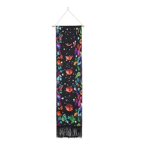 Bohemian Wall Hanging Tapestries Vintage Wall Decor Moon Phase Wall Art Decor - Flower-Black
