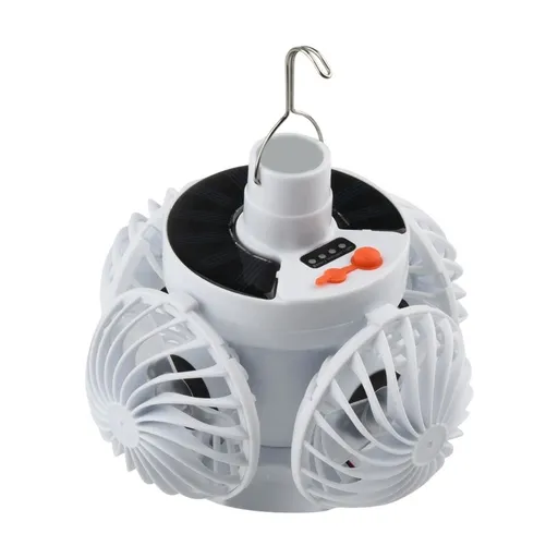 2-in-1 Fan and Light, Portable Solar Charging Fan Lamp, Foldable 4-Blade Design for Effective Cooling, USB Solar Charging for Long Trips, Perfect for Camping, Hiking, Home Use