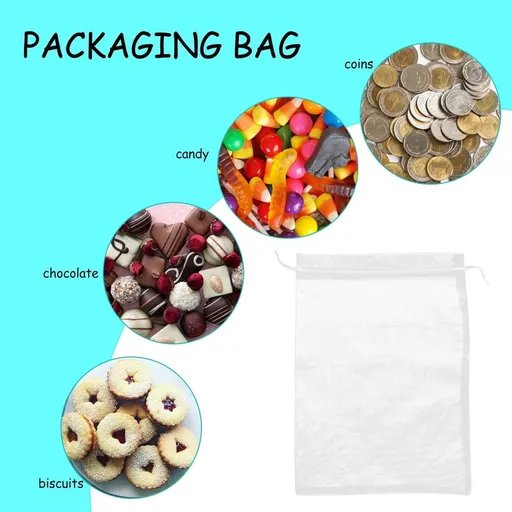 25Pcs White Organza Pouches with Drawstring Closure for Elegant Wedding and Party Treat Packaging