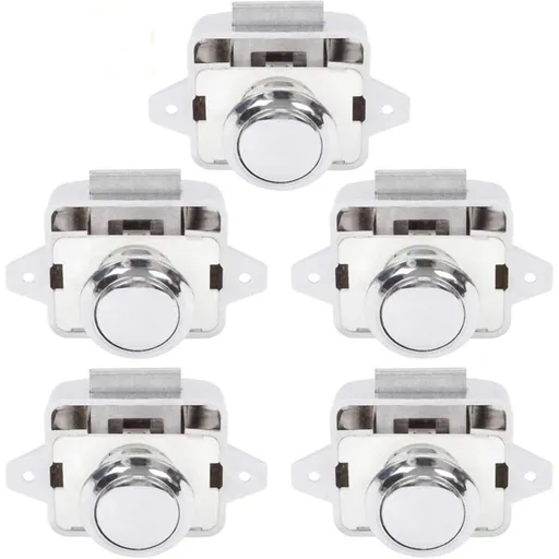 Push Button Camper - Lock Latch Door Closer Cupboard Knob For Rv Motorhome Caravan 5 pcs Silver