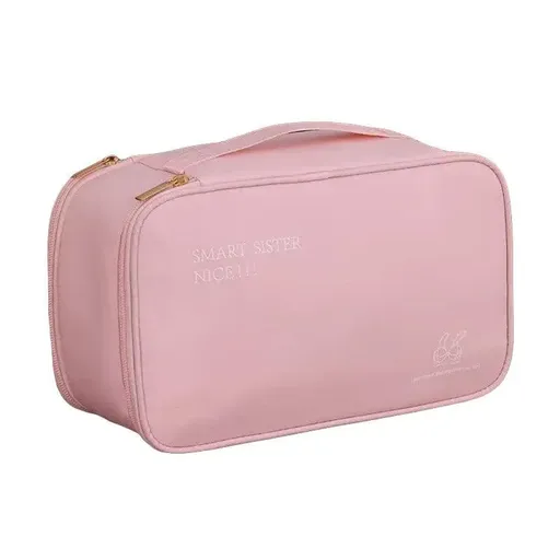 Double Lingerie Storage Bag Travel Organizer Clothes Storage Case for Underwear - Pink
