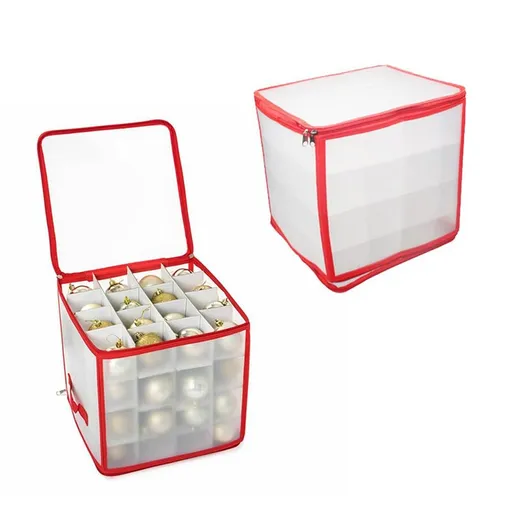 Clear Storage Box for Christmas Tree Baubles PVC Folding Christmas Decorations Storage Box for Up to 64 Christmas Baubles