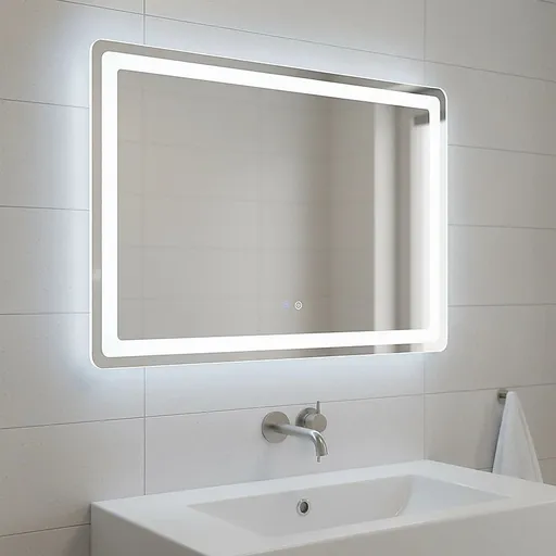 Rectangular Mirror LED Anti-Fog Illuminated Bathroom Living Room - 120x80cm
