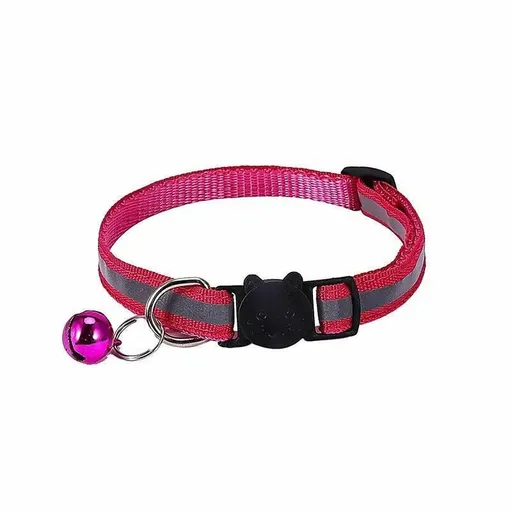 Reflective Cat Collar with Breakaway Buckle and Bell Adjustable for Small Pet Use - Rose Red