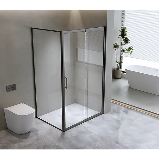150mm Adjustable (2000x1010mm) Single Door Corner Sliding Glass Shower Screen in Black5