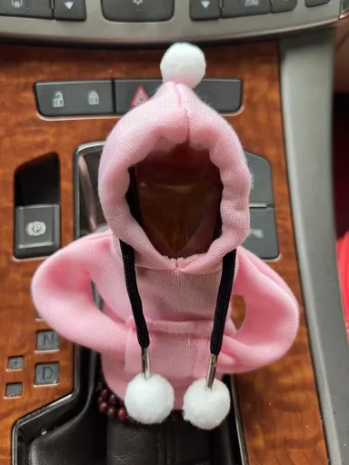 Jicheng Car Gear Shift Lever Cover Fabric Pink fur ball